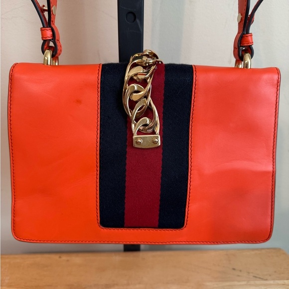 Gucci Silvie Orange Leather Shoulder Bag - Picture 2 of 14